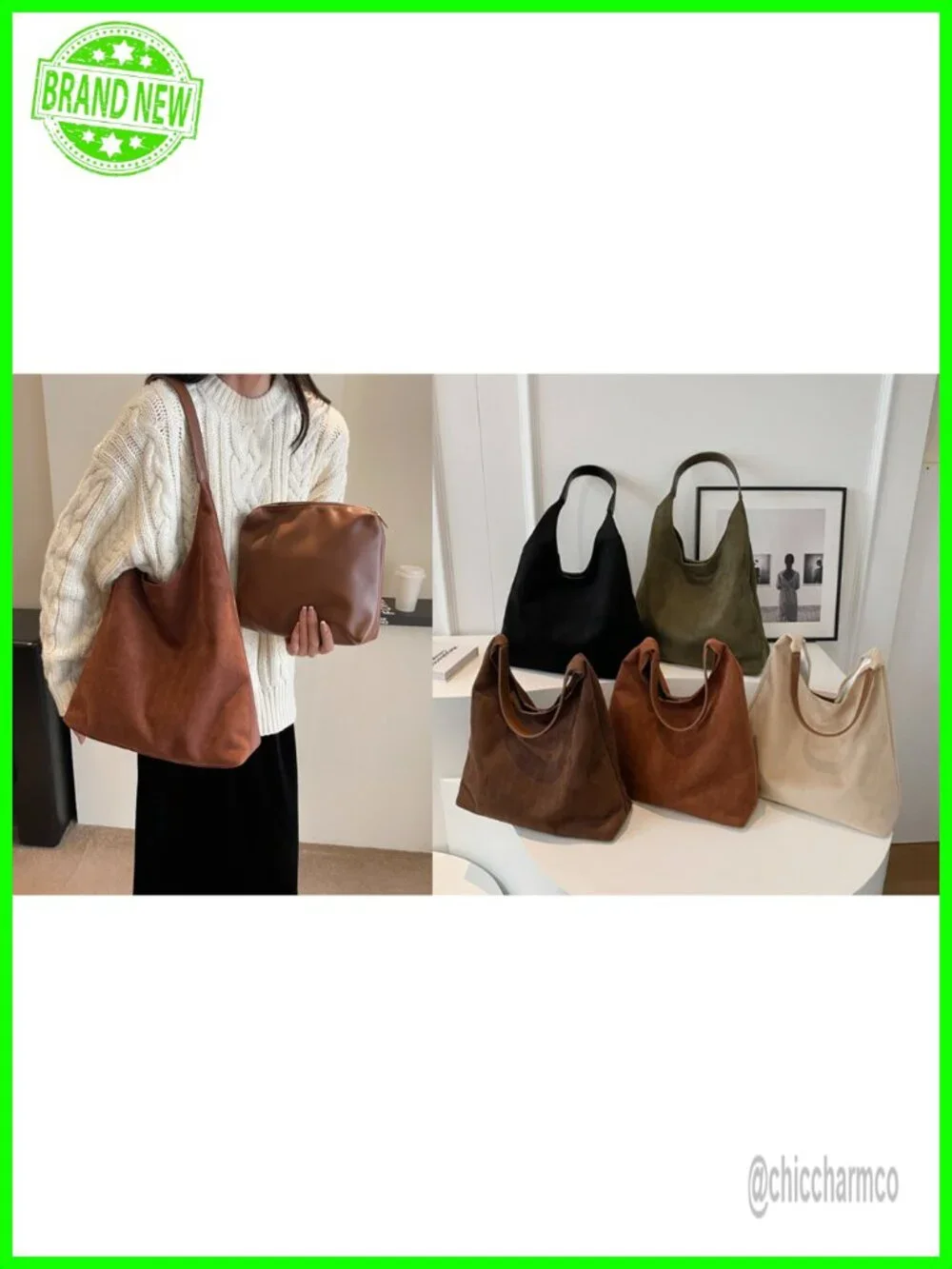 2 Pcs Suede Hobo Bags Crescent Satchel Shoulder Crossbody Purse Top-handle Tote